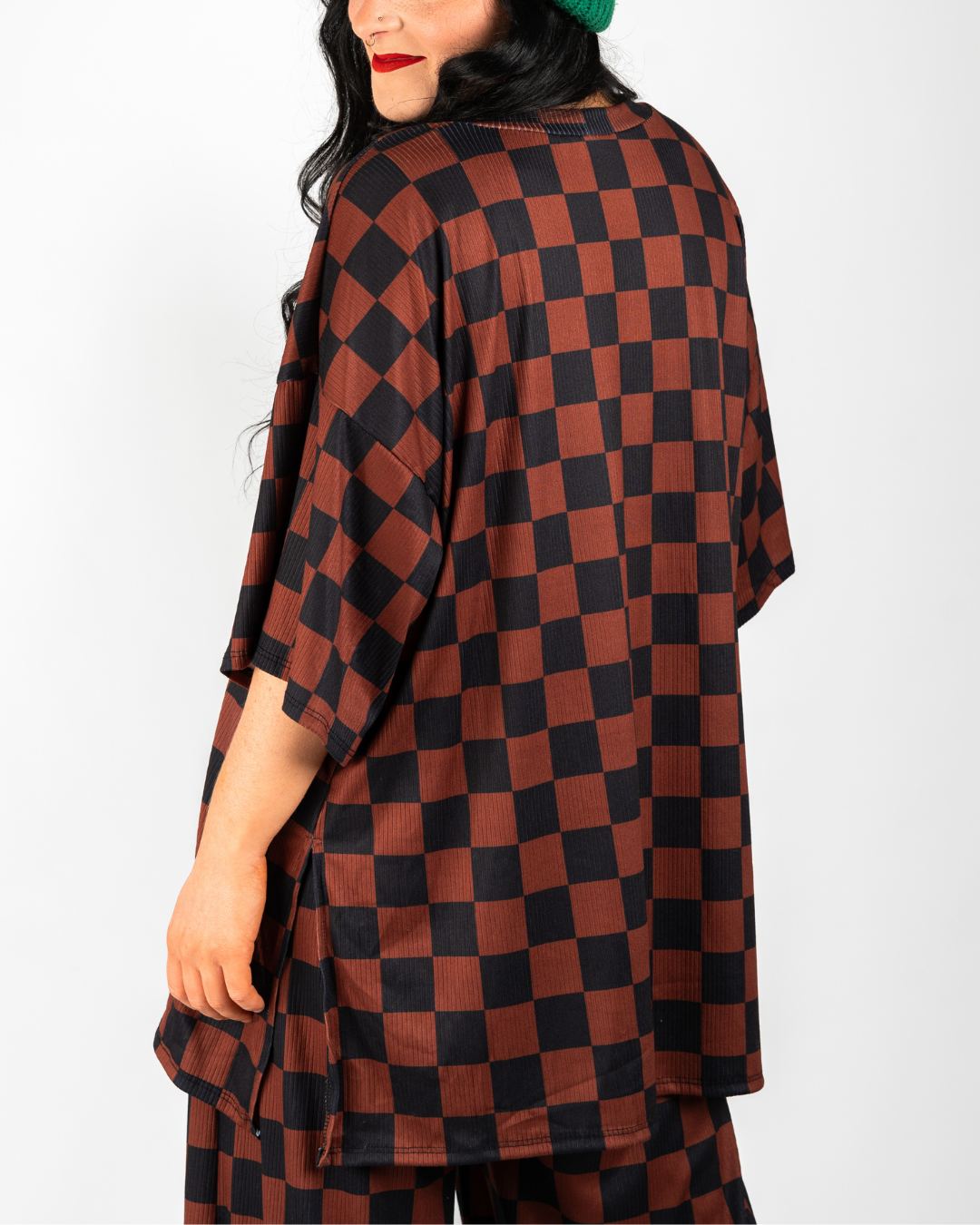 CHECKMATE RIBBED MATCHING SET IN MOCHA + BLACK