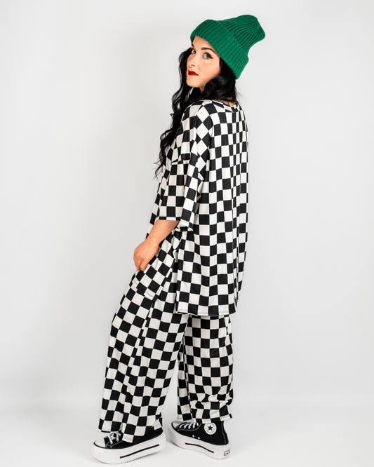 CHECKMATE RIBBED MATCHING SET IN BLACK + WHITE