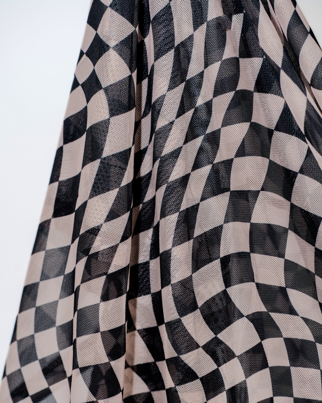 CHECKERBOARD PRINTED MESH DRESS