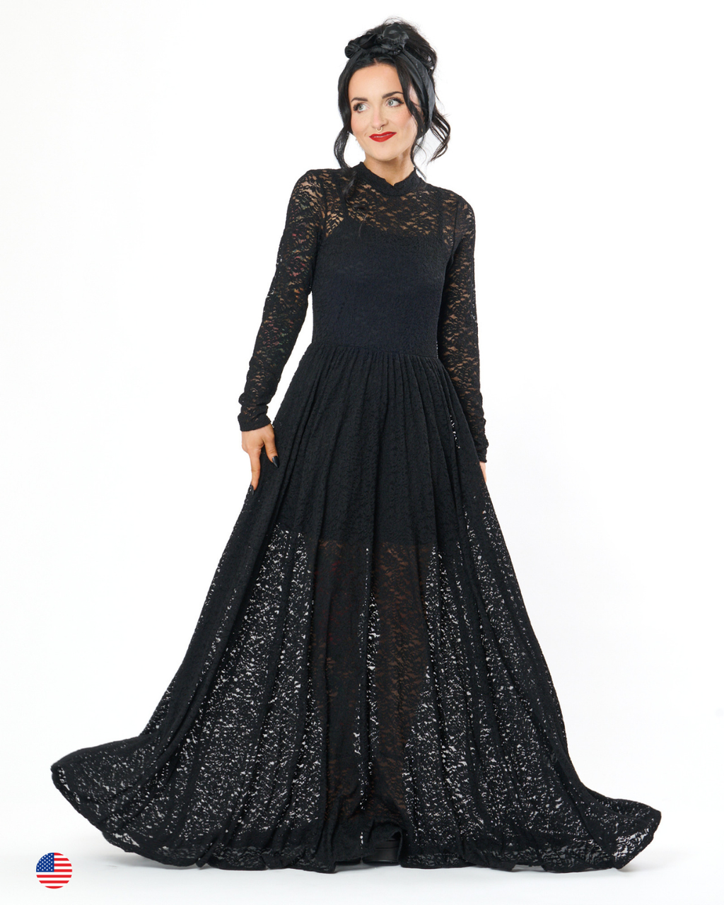 MIDNIGHT LACE MESH MAXI DRESS IN BLACK