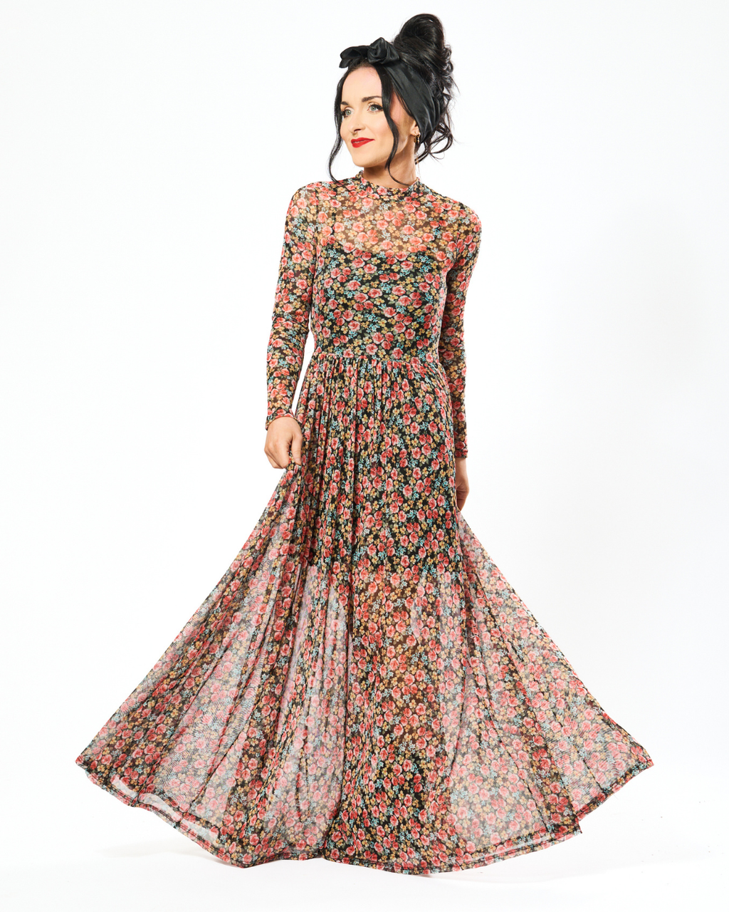 FERAL FLORAL MESH MAXI DRESS
