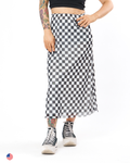 CHECKERBOARD MESH MIDI SKIRT IN BLACK + WHITE