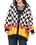 MY EMO FLAME OVERSIZED CHECKERBOARD CARDIGAN