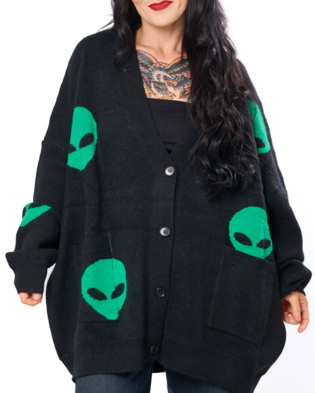 ALIEN DRIP OVERSIZED CARDIGAN IN BLACK