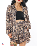 LEOPARD PLEATED SHORTS SET