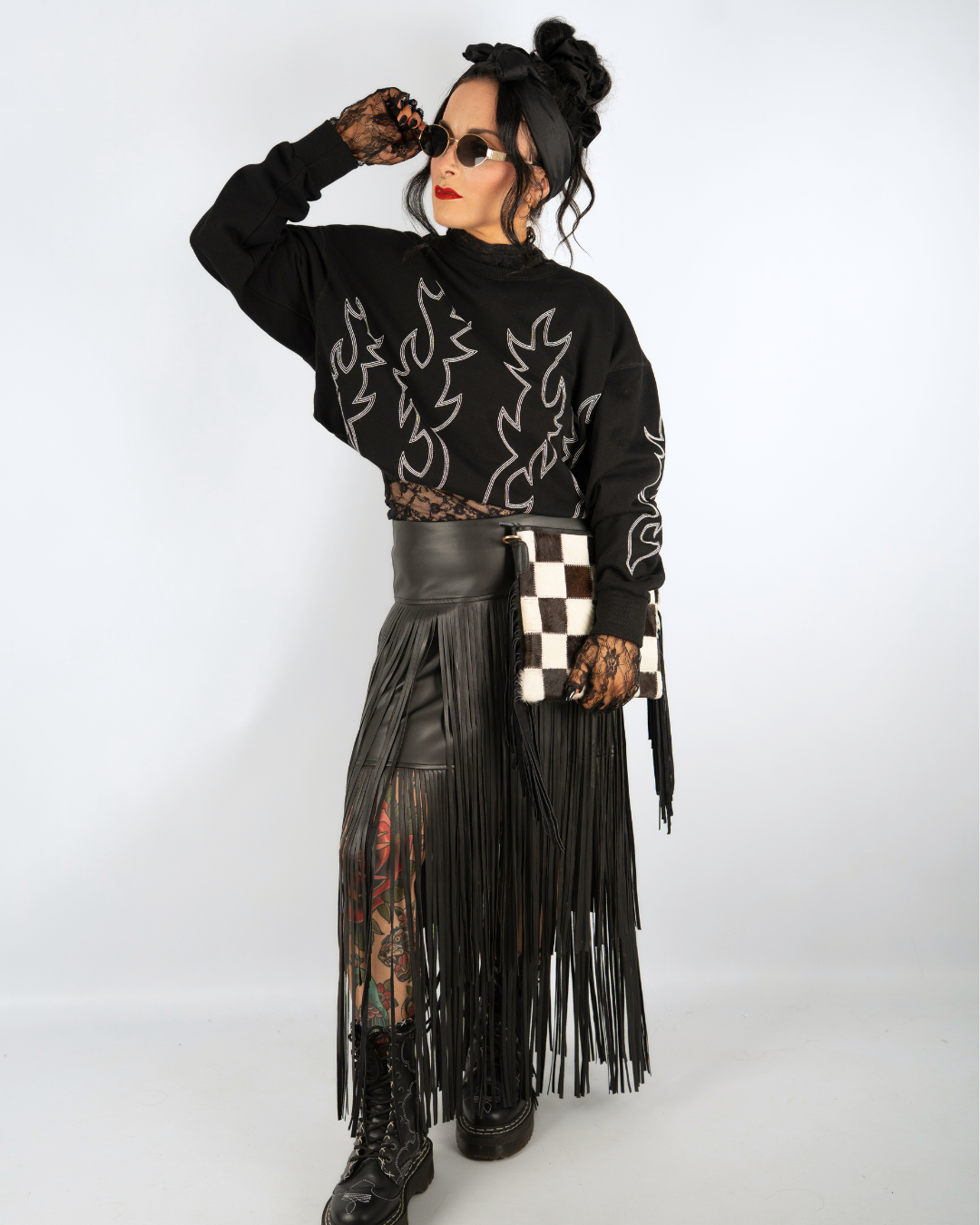 EXTREME WHIPLASH FRINGED FAUX LEATHER SKIRT