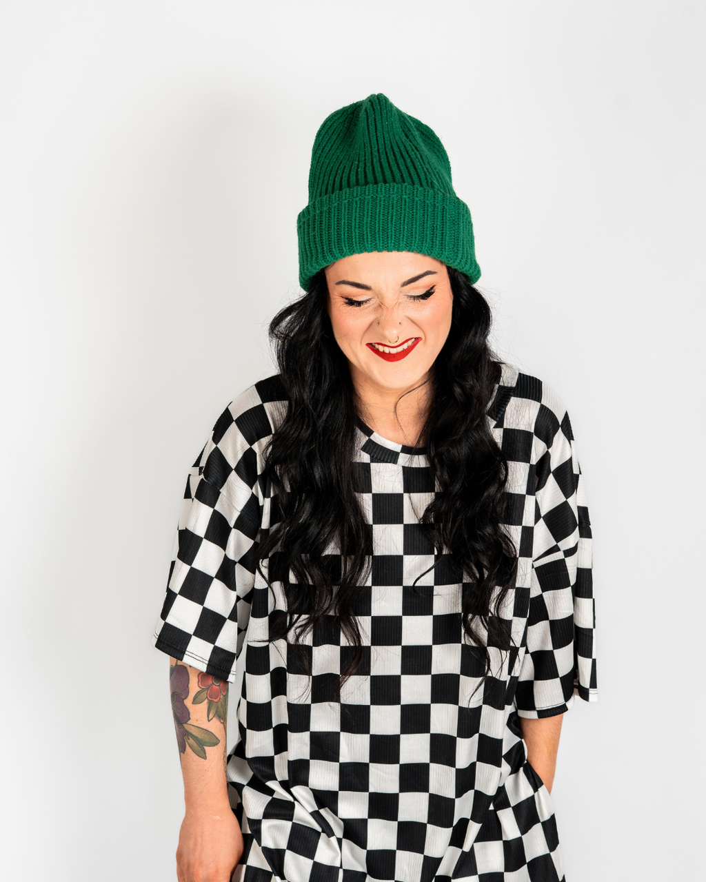 CHECKMATE RIBBED MATCHING SET IN BLACK + WHITE