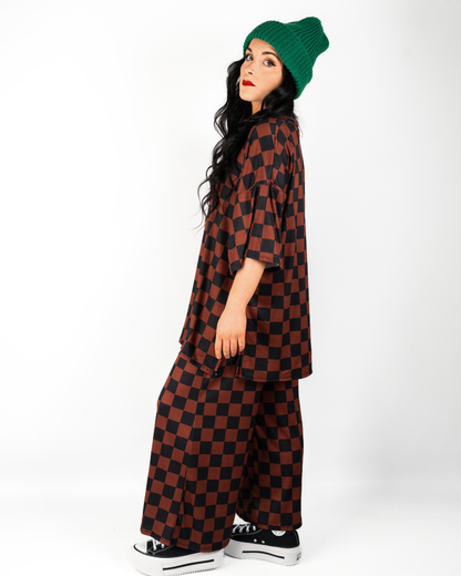 CHECKMATE RIBBED MATCHING SET IN MOCHA + BLACK