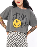 IT'S OK CROPPED HEAVYWEIGHT TEE IN CHARCOAL