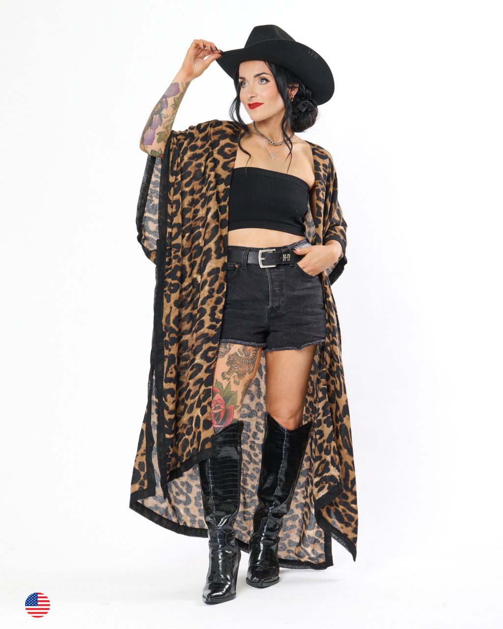 LEOPARD DRIFT DUSTER IN BROWN