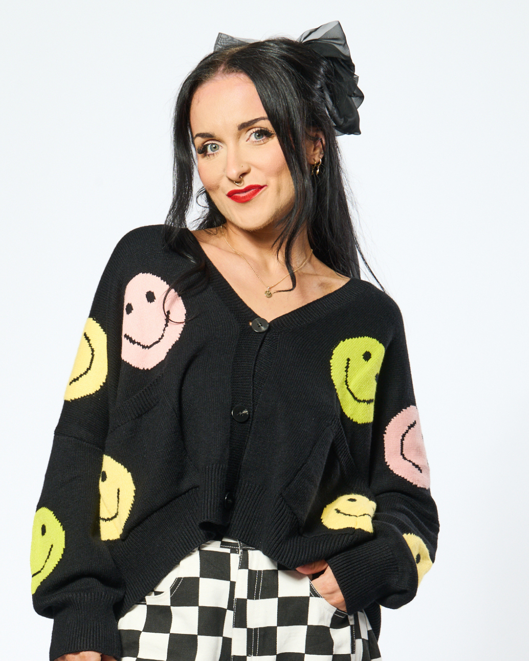 DEAD HAPPY SMILEY CARDIGAN IN BLACK