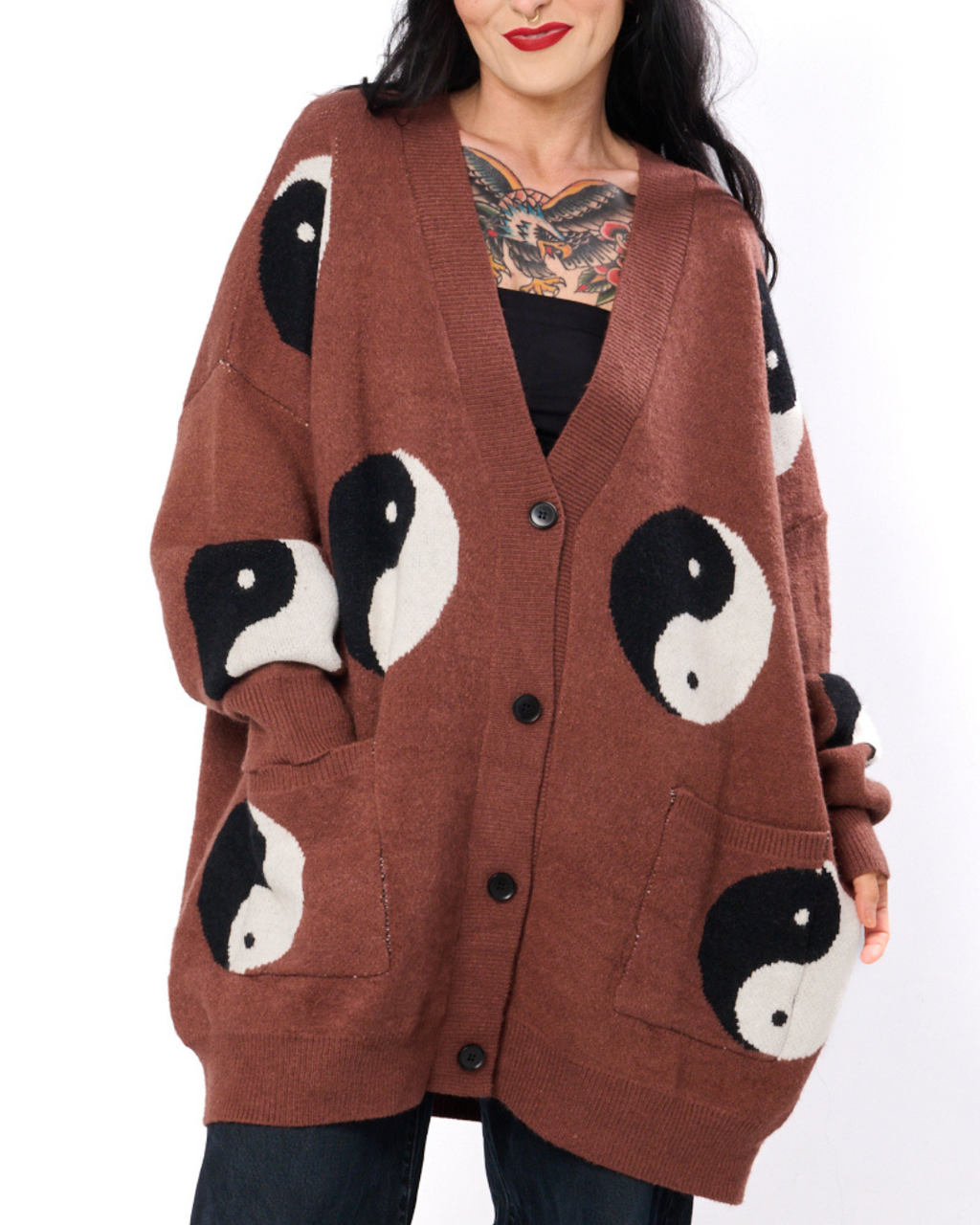 YIN & YANG OVERSIZED CARDIGAN IN BROWN
