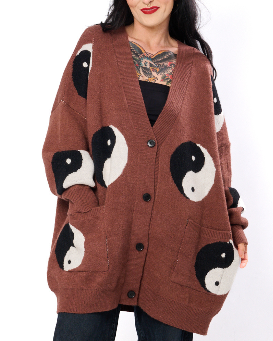 YIN & YANG OVERSIZED CARDIGAN IN BROWN