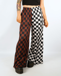 SPLIT DECISION CHECKERBOARD PANTS IN BLACK + BROWN