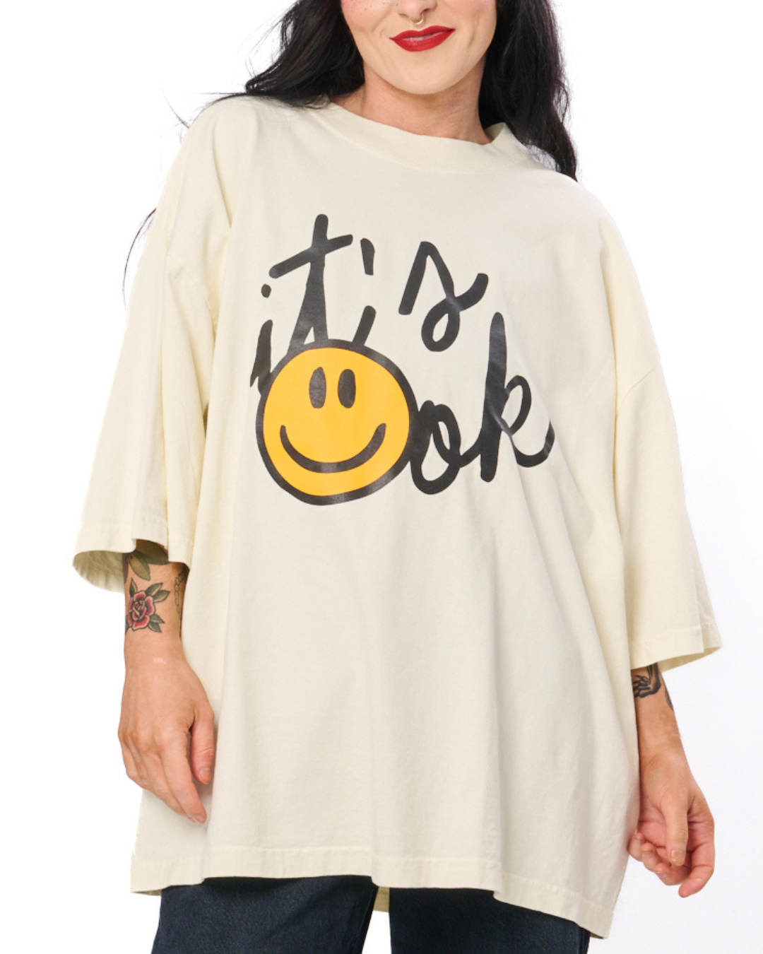IT'S OK OVERSIZED HEAVYWEIGHT TEE IN CREAM