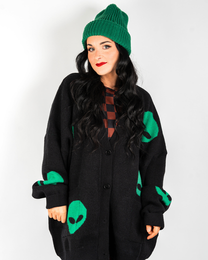 ALIEN DRIP EXTEME OVERSIZED CARDIGAN IN BLACK