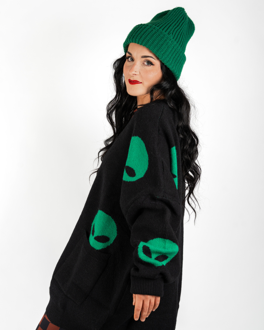 ALIEN DRIP OVERSIZED CARDIGAN IN BLACK