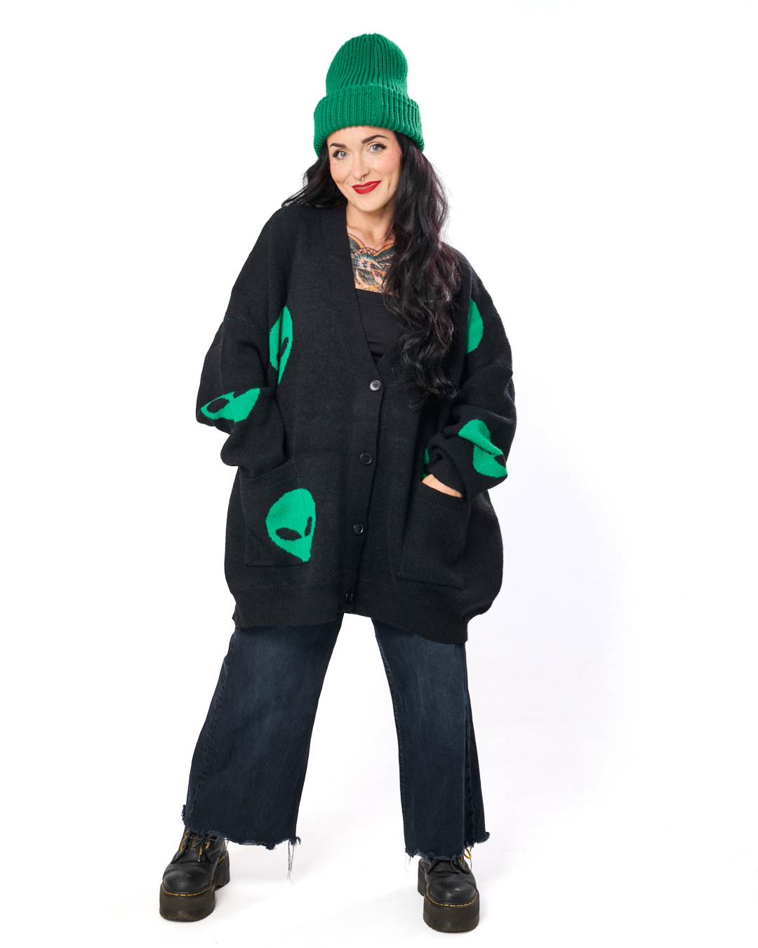 ALIEN DRIP OVERSIZED CARDIGAN IN BLACK