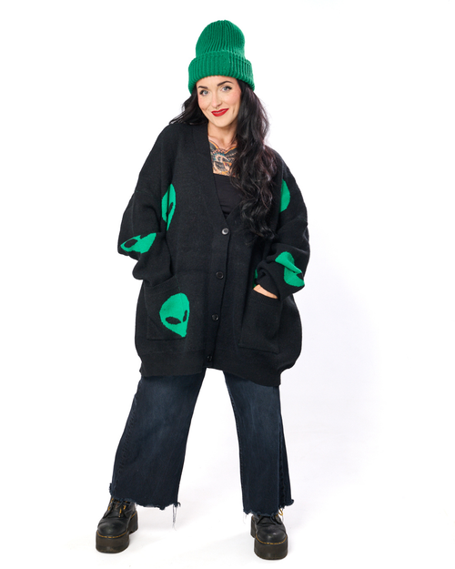 ALIEN DRIP OVERSIZED CARDIGAN IN BLACK