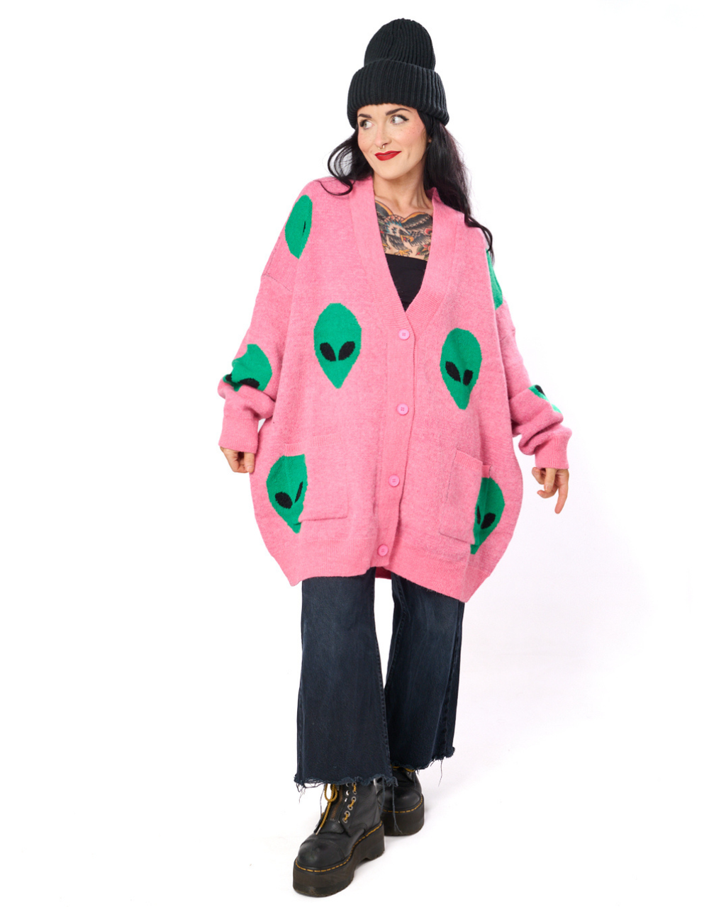 ALIEN DRIP OVERSIZED CARDIGAN IN PINK