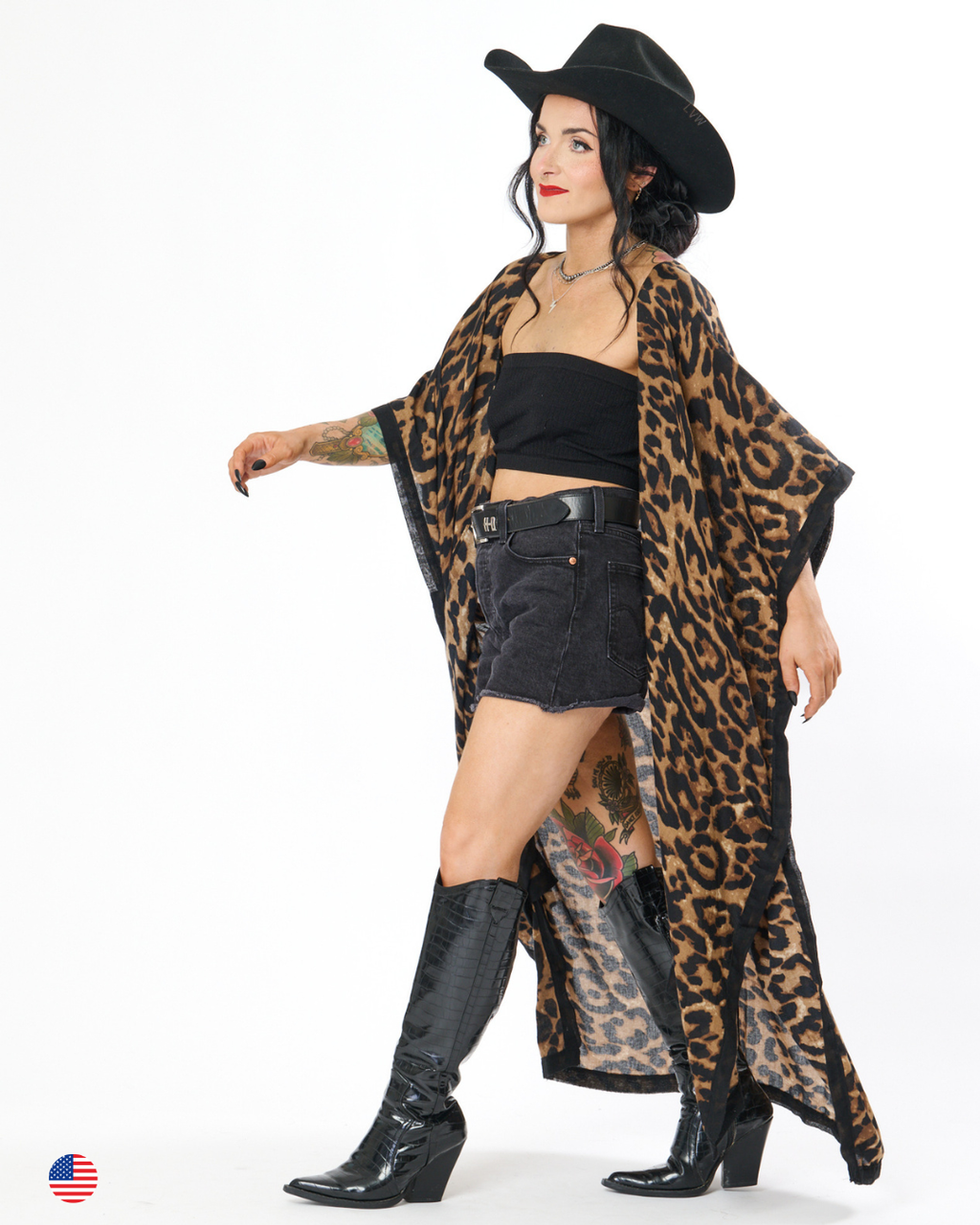 LEOPARD DRIFT DUSTER IN BROWN