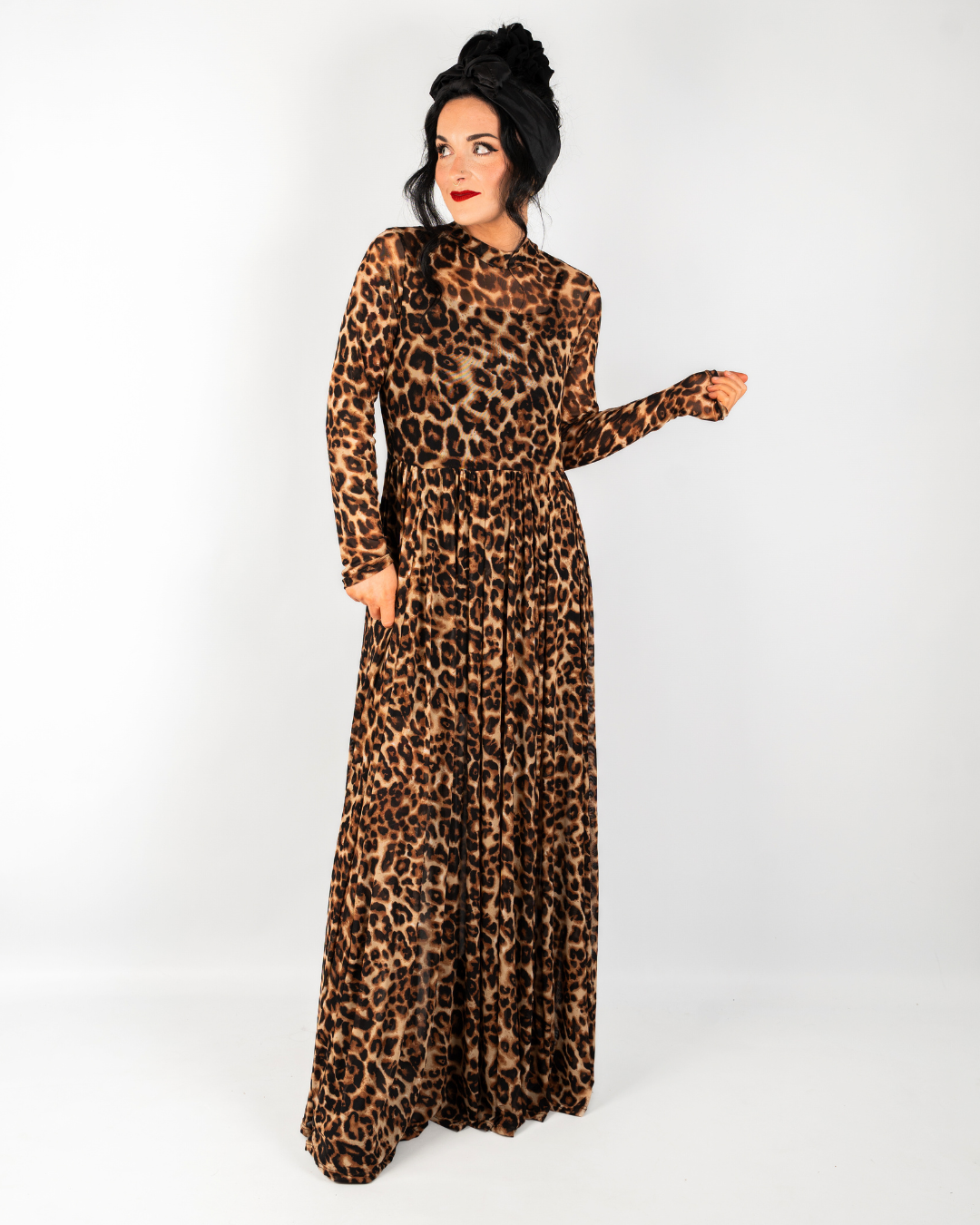UNTAMED LEOPARD MESH MAXI DRESS IN MOCHA