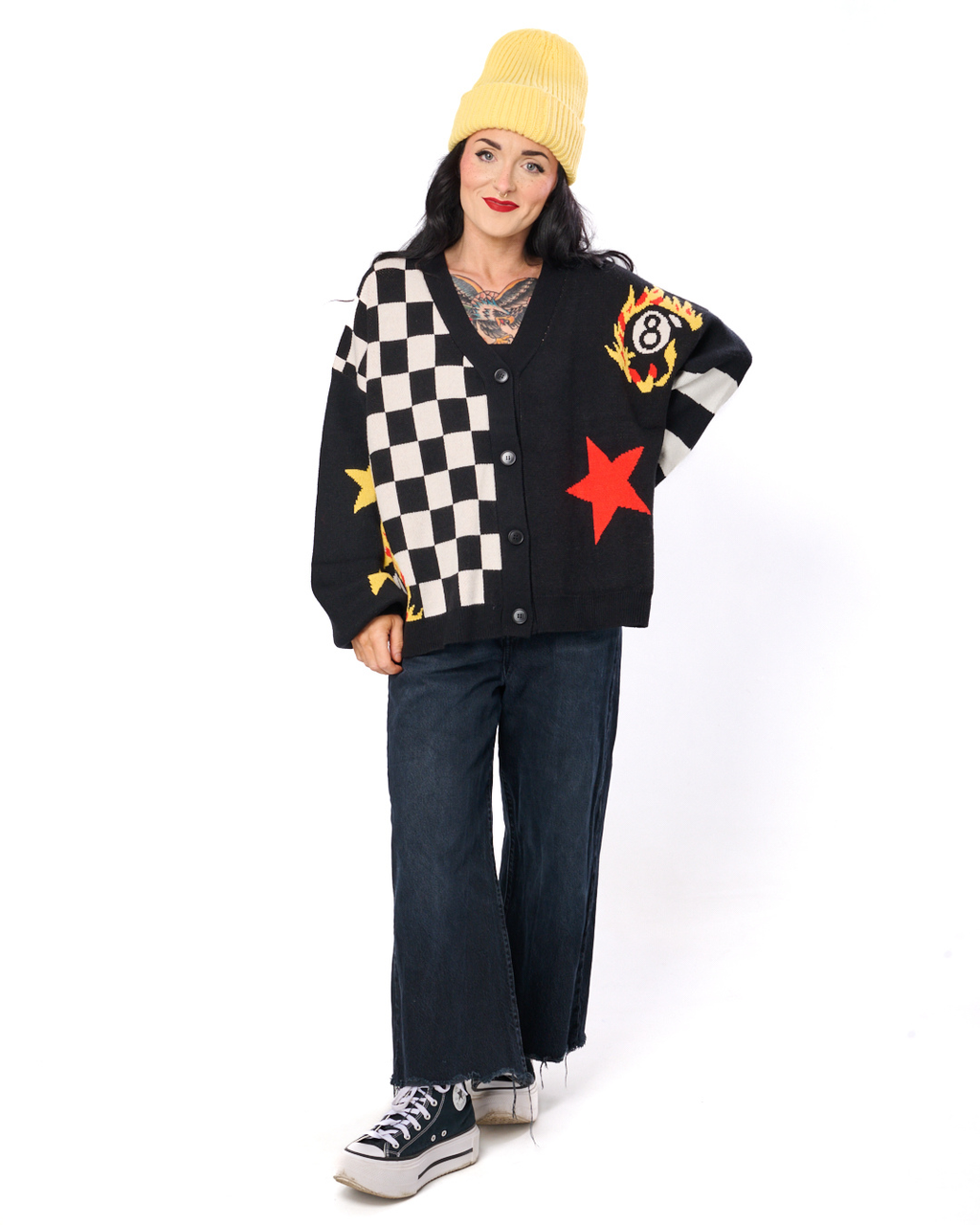 TWO FACED 8-BALL CHECKER CARDIGAN
