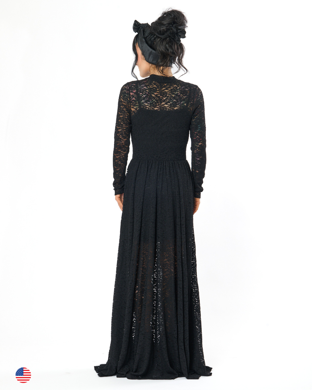 MIDNIGHT LACE MESH MAXI DRESS IN BLACK