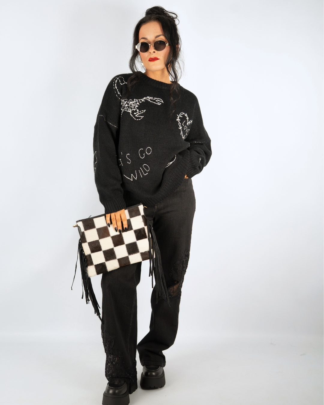 DIRTY DARLING LACE PATCHWORK JEANS IN BLACK