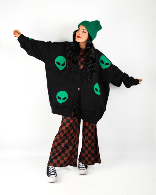 ALIEN DRIP EXTEME OVERSIZED CARDIGAN IN BLACK