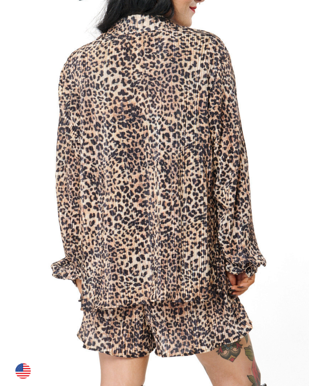 LEOPARD PLEATED SHORTS SET
