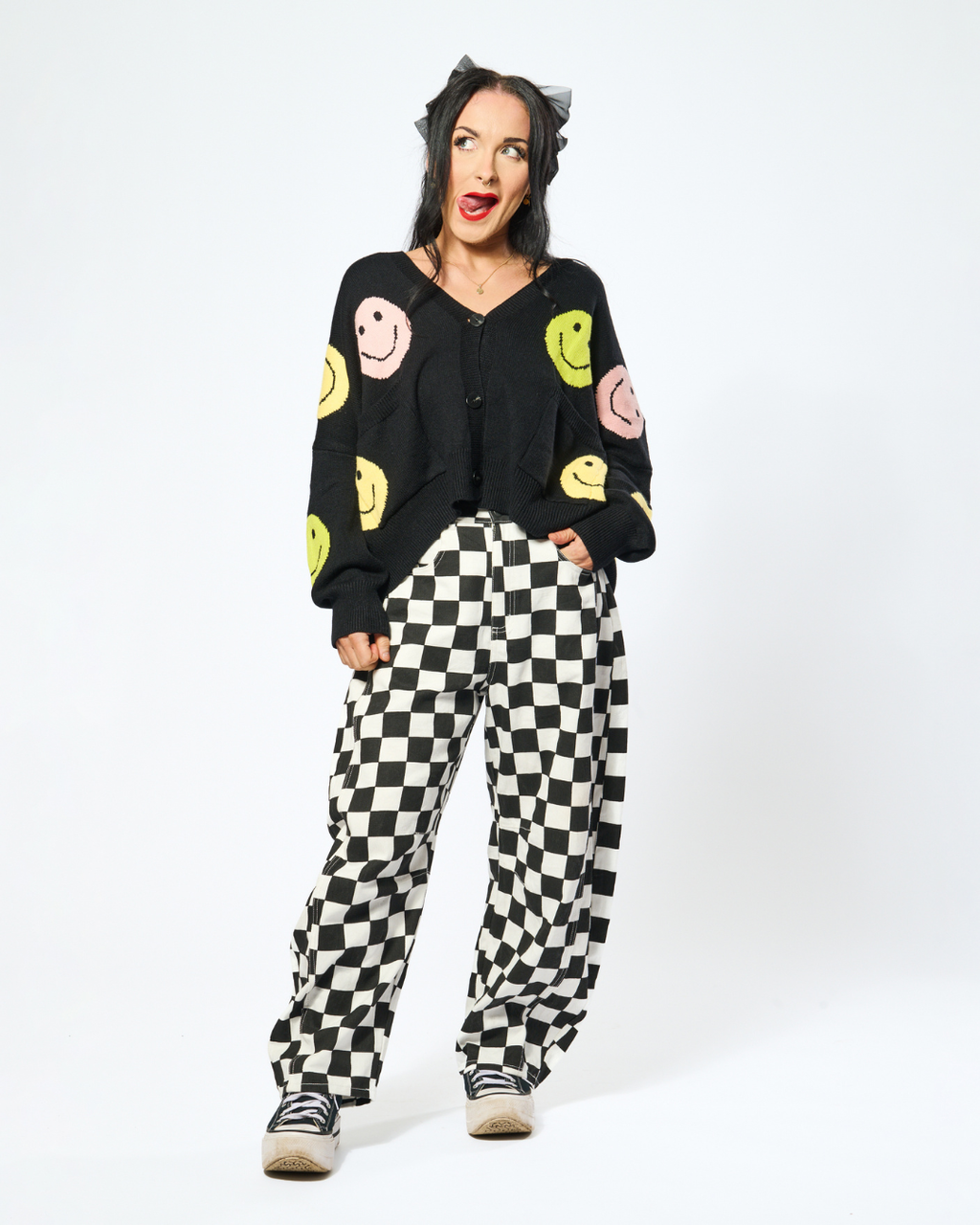 DEAD HAPPY SMILEY CARDIGAN IN BLACK