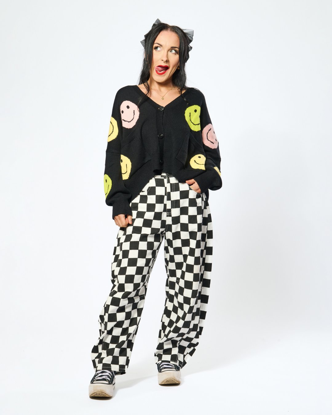 DEAD HAPPY SMILEY CARDIGAN IN BLACK