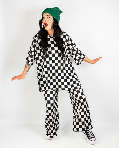 CHECKMATE RIBBED MATCHING SET IN BLACK + WHITE