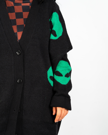ALIEN DRIP EXTEME OVERSIZED CARDIGAN IN BLACK