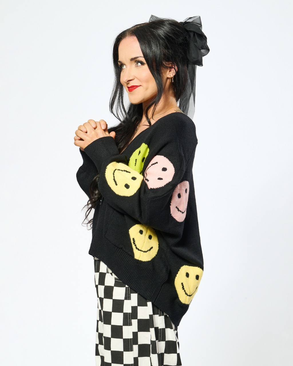 DEAD HAPPY SMILEY CARDIGAN IN BLACK