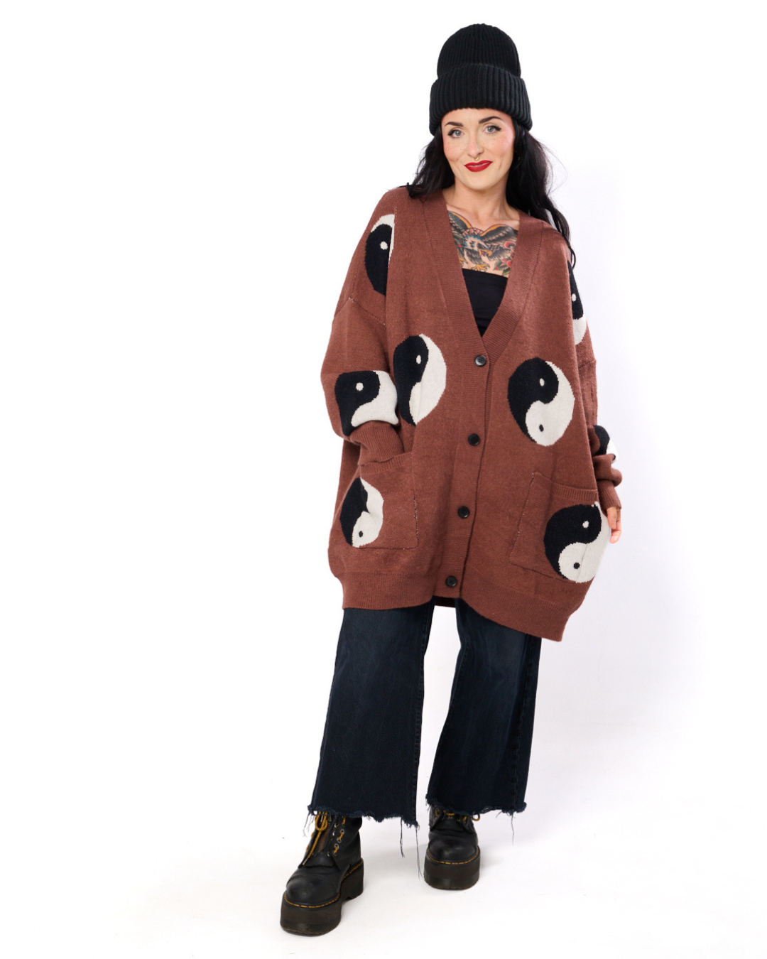 YIN & YANG OVERSIZED CARDIGAN IN BROWN