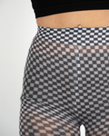 CHECKERED LEGS PRINTED TIGHTS IN BLACK + WHITE