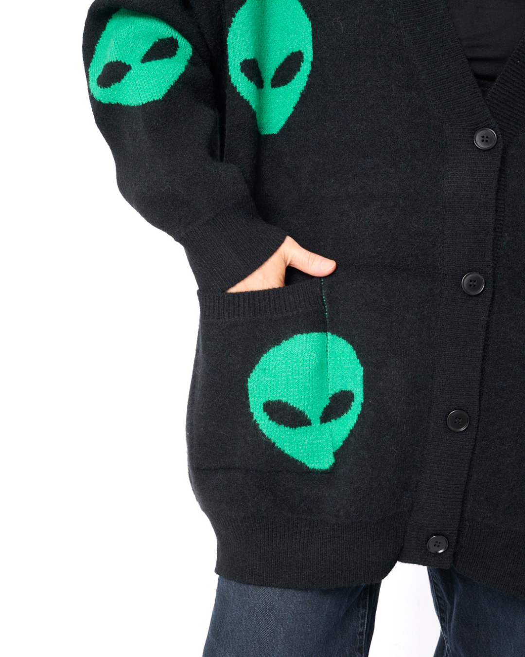 ALIEN DRIP OVERSIZED CARDIGAN IN BLACK