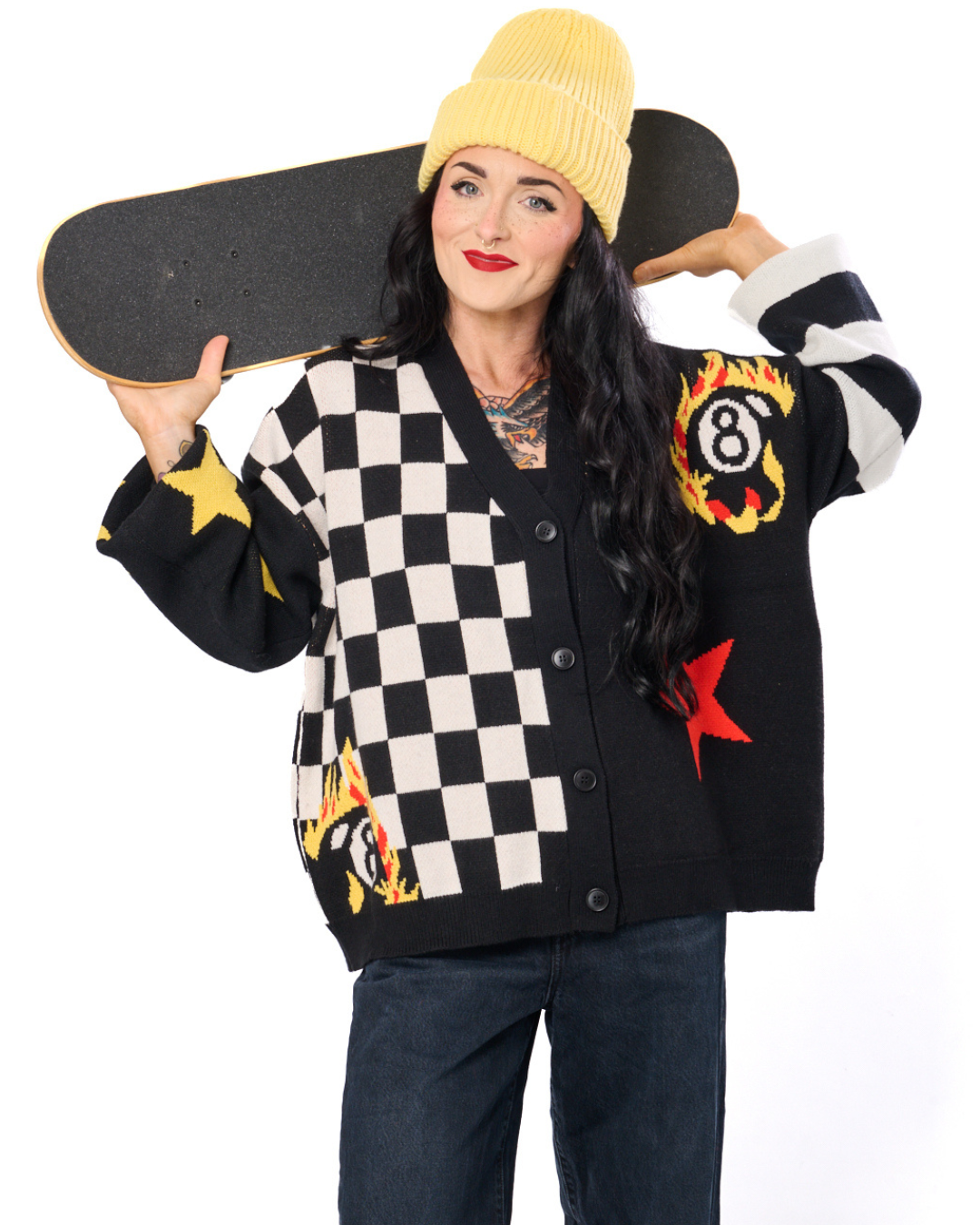 TWO FACED 8-BALL CHECKER CARDIGAN