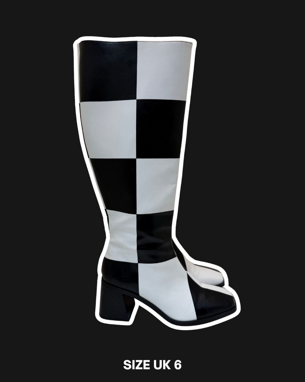 CHECKERBOARD HEELED BOOTS - SIZE 6