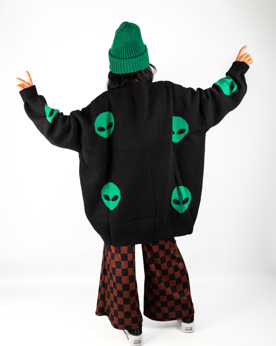 ALIEN DRIP OVERSIZED CARDIGAN IN BLACK