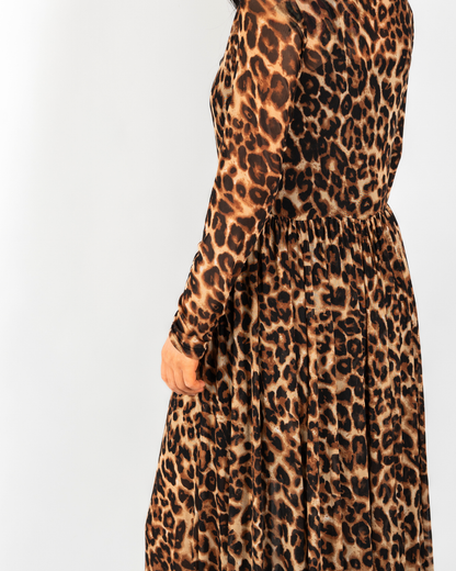 UNTAMED LEOPARD MESH MAXI DRESS IN MOCHA