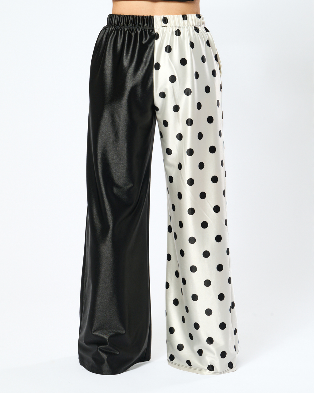 SPLIT DECISION POLKA DOT PANTS IN BLACK + WHITE