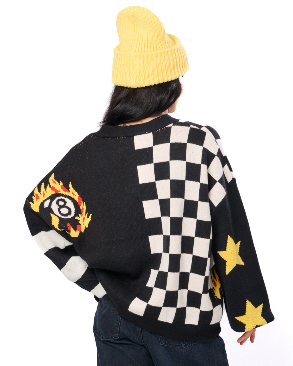 TWO FACED 8-BALL CHECKER CARDIGAN