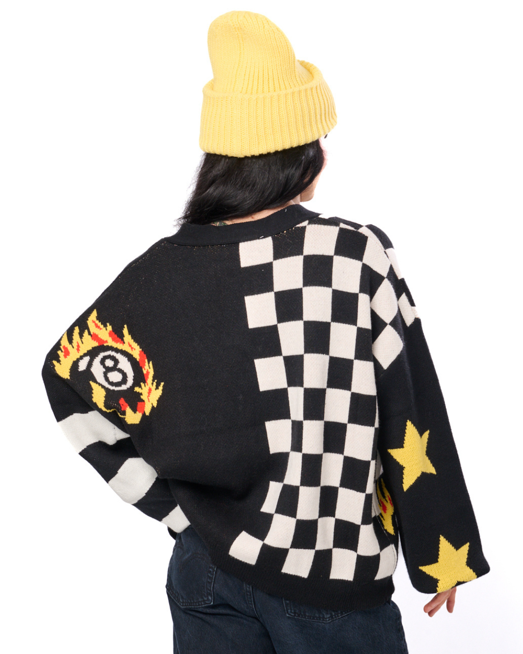 TWO FACED 8-BALL CHECKER CARDIGAN