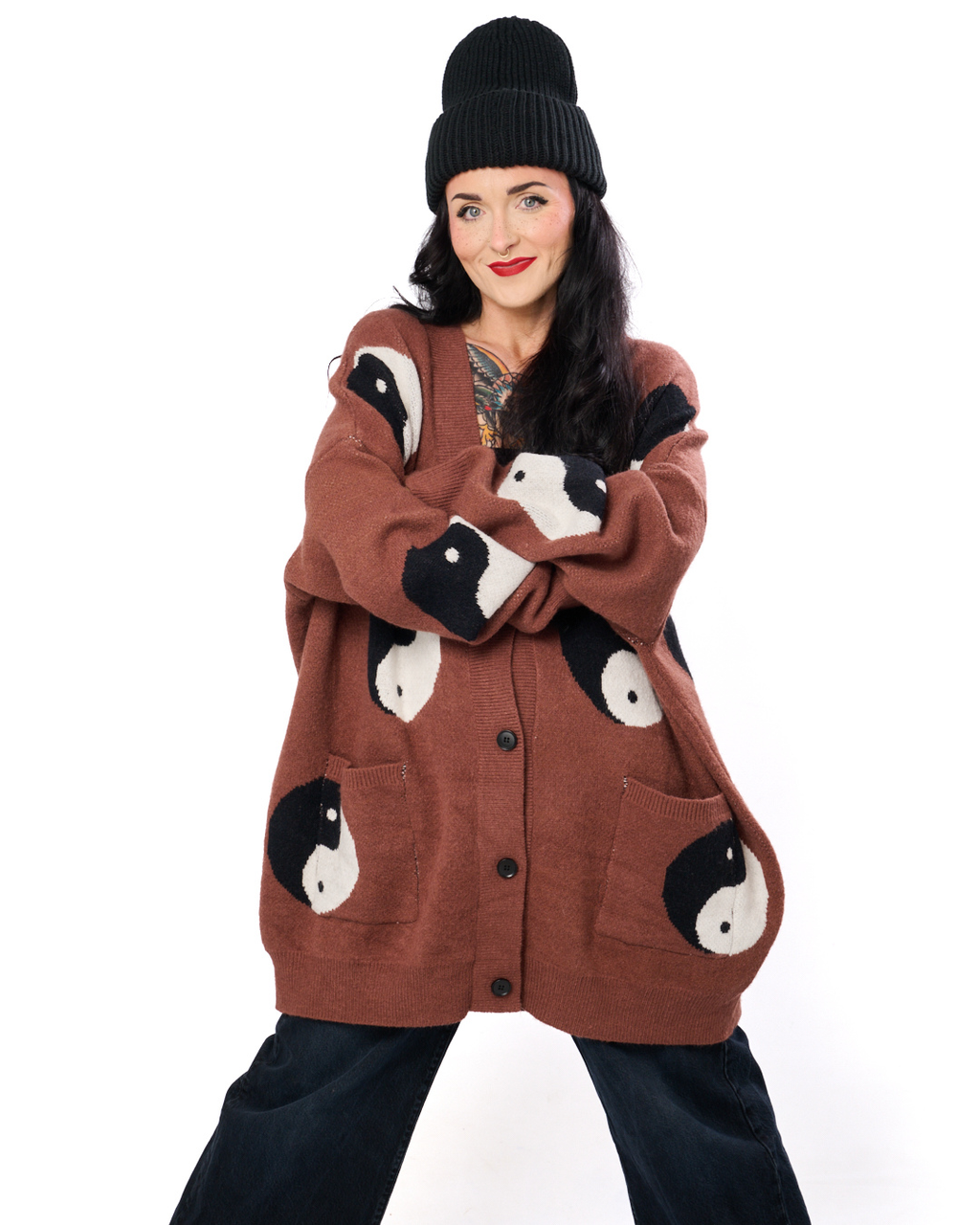 YIN & YANG OVERSIZED CARDIGAN IN BROWN