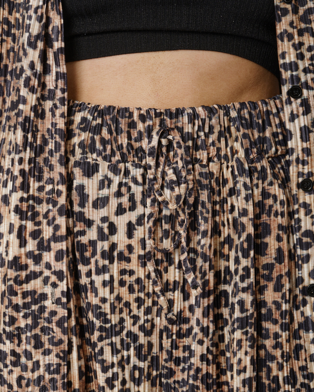 LEOPARD PLEATED SHORTS SET