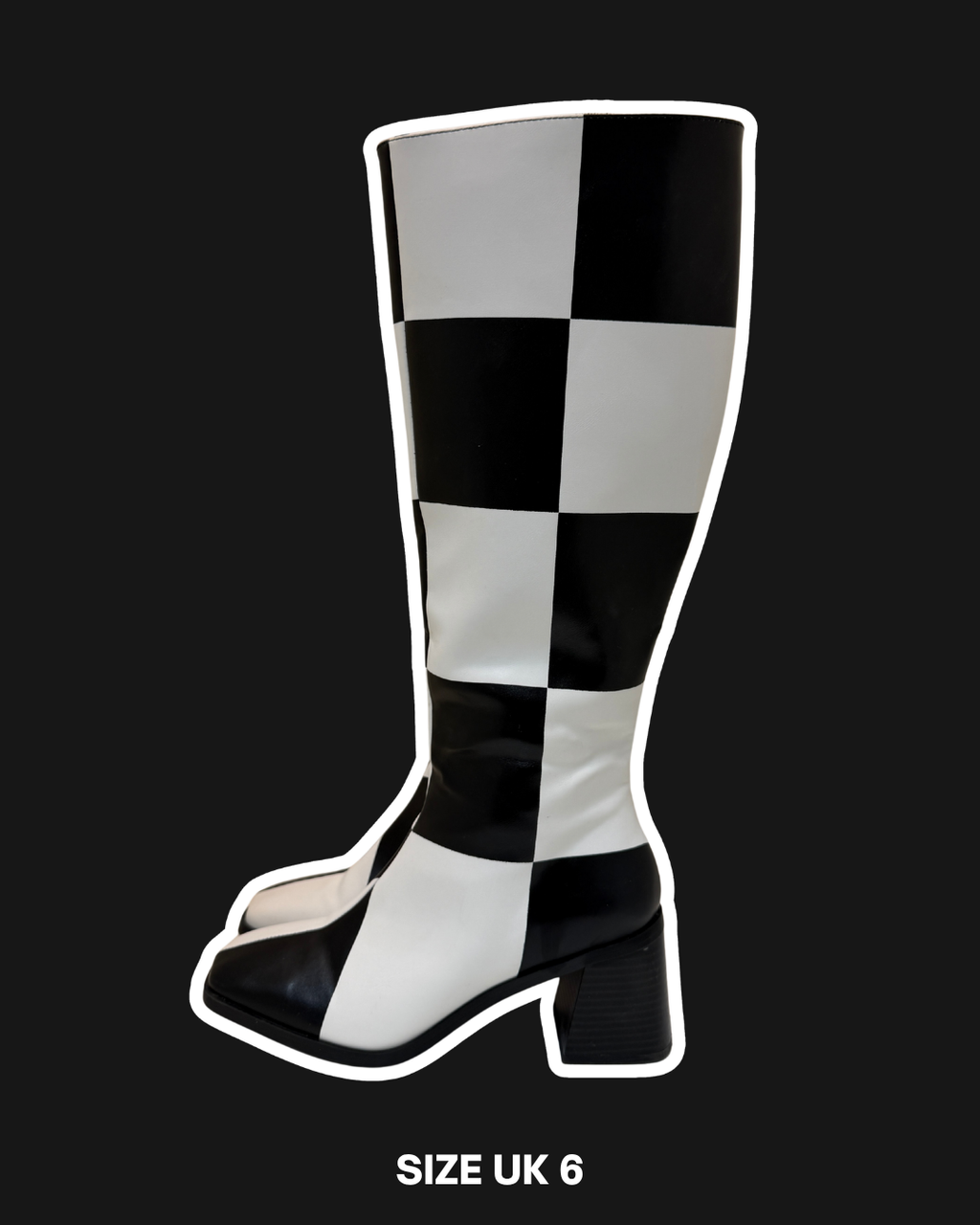 CHECKERBOARD HEELED BOOTS - SIZE 6