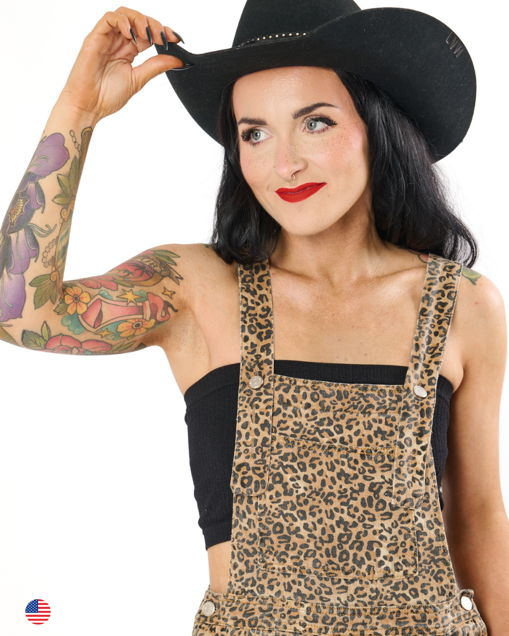 LEOPARD WIDE LEG DENIM OVERALLS